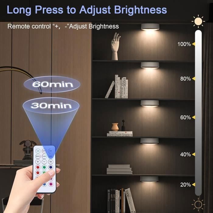 Lampe Vitrine Rechargeable RGB - 2400mAh, Télécommande, Autocollante | Spot LED Pour Placard, Cuisine, Escalier