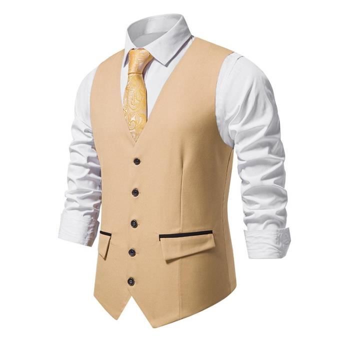 Gilet Homme de Costume Business Col V Sans Manches Gilet Mariage