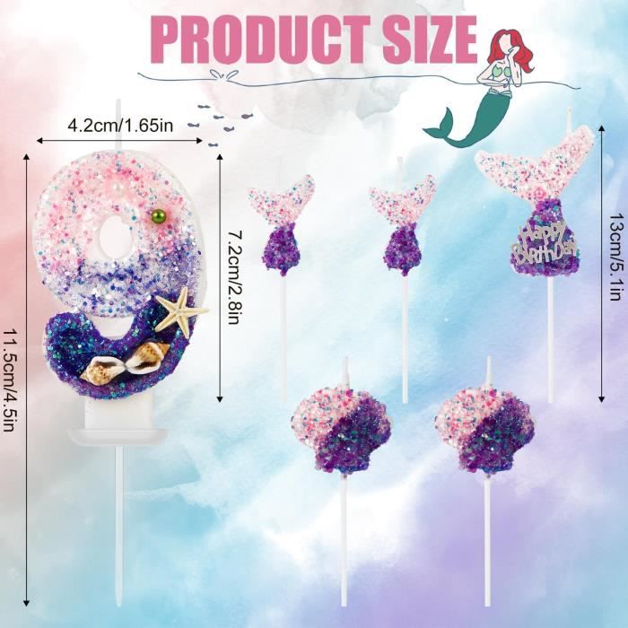 Bougie D'anniversaire En Forme De Chiffre à Paillettes - 7,6 Cm - Pour Gâteau D'anniversaire, Mariage, Fête Sur Le Thème De La Sirène (bleu, 3