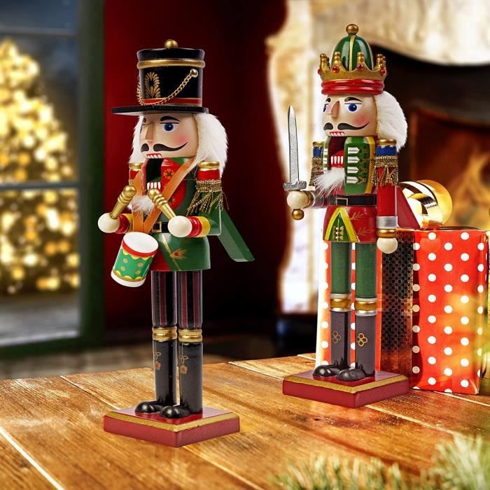 Figurines Casse-Noisette En Bois Faites Main – Décoration De Noël Festive (2 Pièces, Tête De Gâteau)