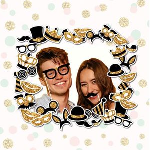 Accessoires Photobooth 24 Pièces - Anniversaire, Mariage, Fête - Motifs Dorés
