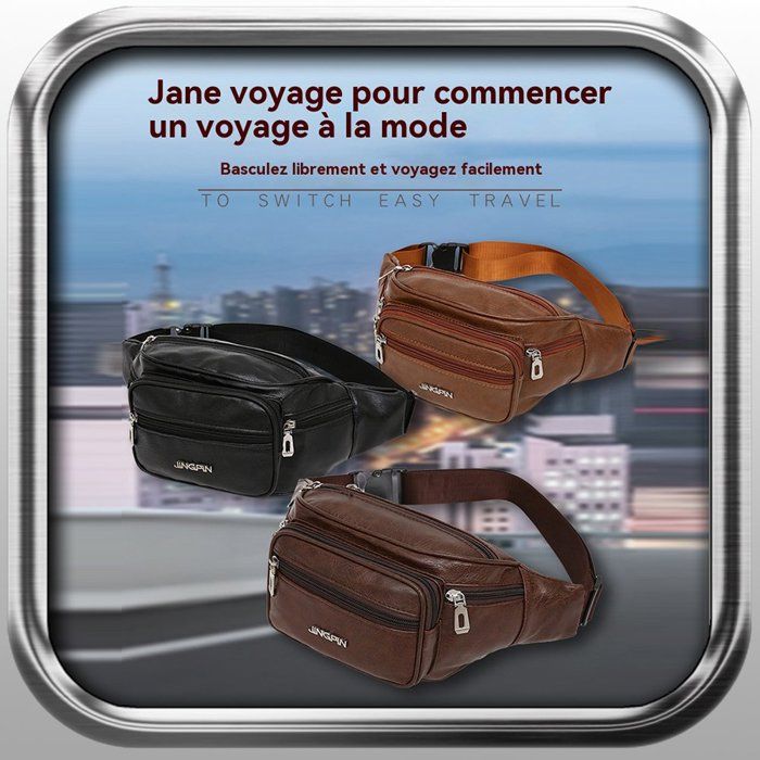 Sac Banane Vintage en Cuir Pochette Ventrale pour Hommes et Femmes