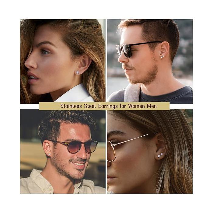 Boucles D'oreilles En Acier Inoxydable Avec Zircone - Lot De 12 Paires - Hypoallergénique - Pour Hommes Et Femmes - Styles Unisexe - 10