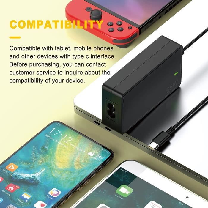 Chargeur USB-C 65W 45W Portable Pour Dell Latitude, XPS, Inspiron - Alimentation Universelle Compatible