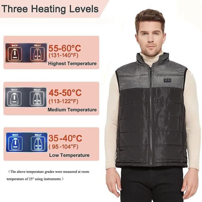 Gilet Chauffant USB Homme/femme - 15 Zones De Chaleur, 3 Températures, Lavable - Pour Randonnée, Ski, Pêche, Camping - 11