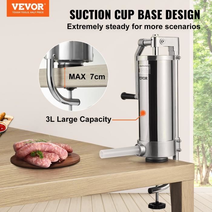 Poussoir à Saucisses Manuel 3L Inox - 4 Tubes - Machine à Saucisson Verticale