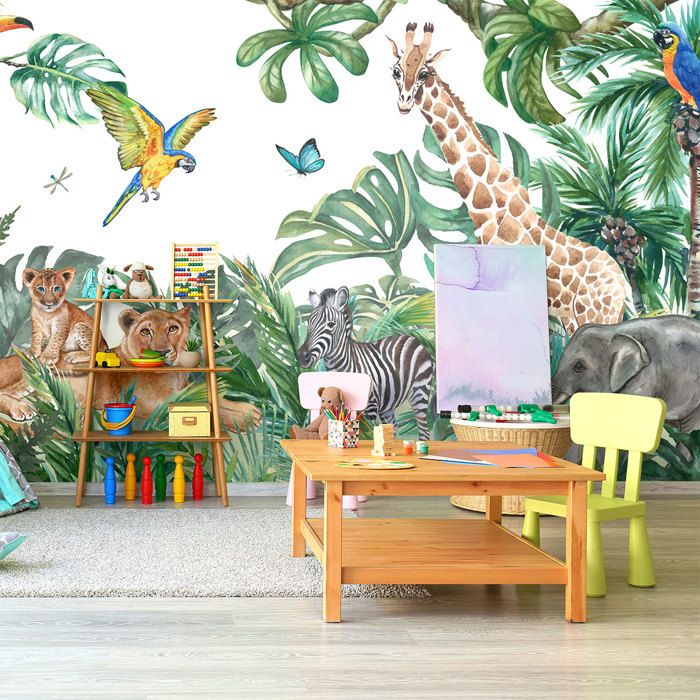 Papier peint panoramique jungle préencollé animaux des tropiques H 250 ...