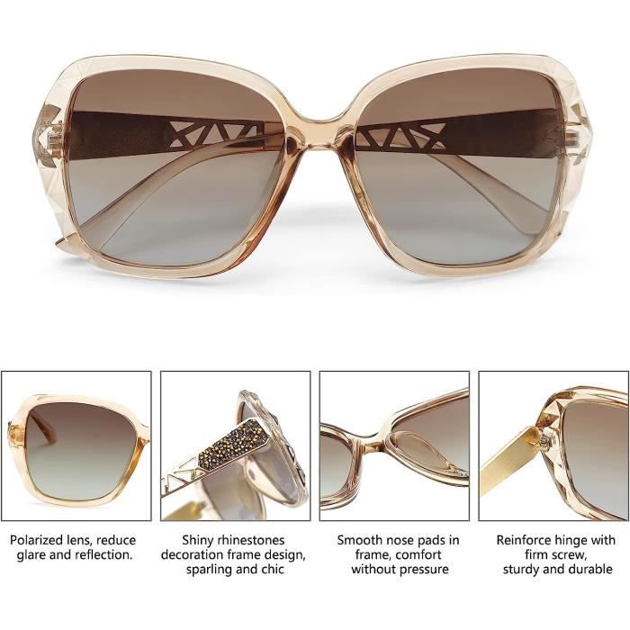 Lunette De Soleil Femme Polarisee Classe Vintage Lunette De Soleil Designer Grand Cadre Aver Strass Protection Uv400 u161 Marron Achat Vente lunettes de soleil Neuf Cdiscount