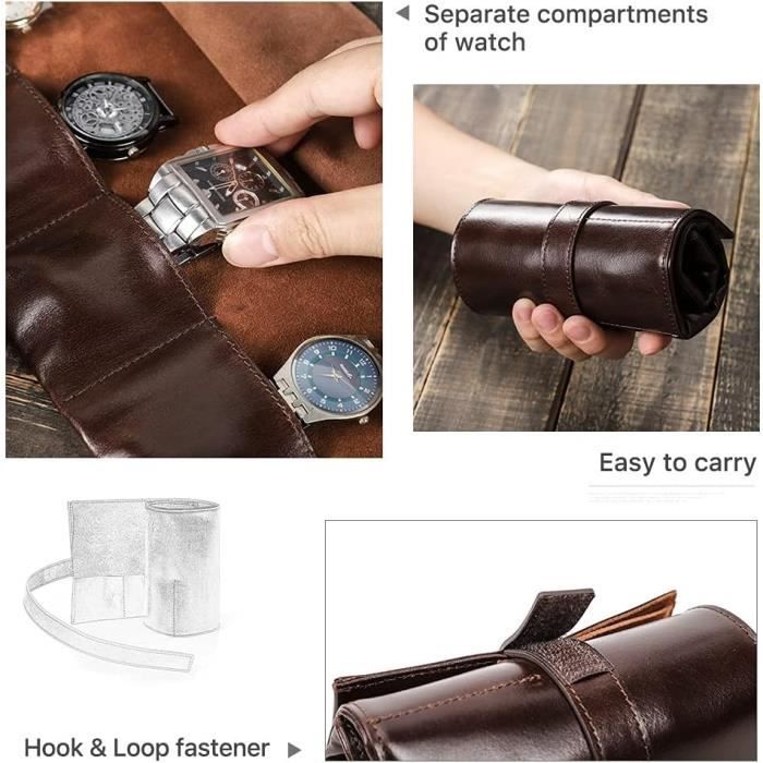 Hiram Pochette de montre de voyage en cuir veritable pour 6 montres organisateur de boitier de montre 160 Achat vente boite a montre Cdiscount
