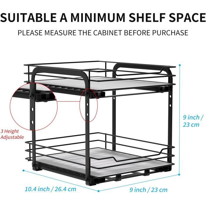 Rangement Coulissant 2 Niveaux Pour évier - Métal Robuste, Tiroirs Extractibles, Idéal Cuisine Ou Salle De Bain, Noir