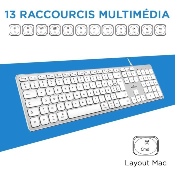 Clavier Français AZERTY Filaire pour Mac - Touches Concaves et  Silencieuses, 13 Raccourcis Multimédia, Adaptateur USB-USB-C -[O12] -  Cdiscount Informatique