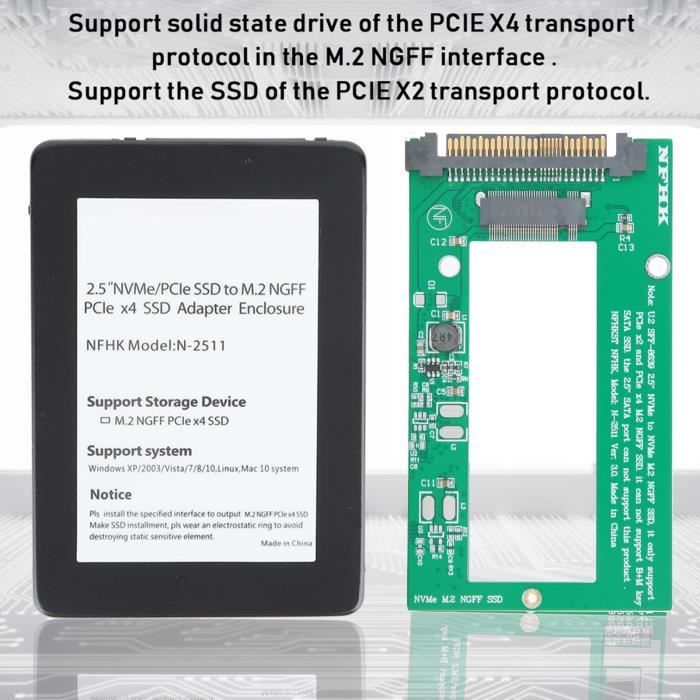 Adaptateur M2 PCIe M Key vers U2 (68Pin SFF-8639) Avec Radiateur