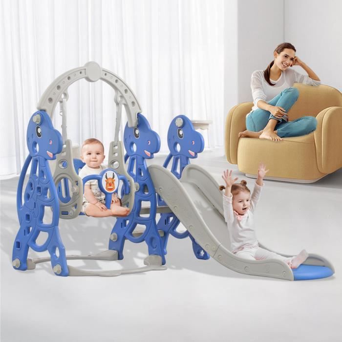 Toboggan 4 En 1 Pour Enfant Avec Balançoire Et Panier De Basket - Intérieur Extérieur Dès 1 An