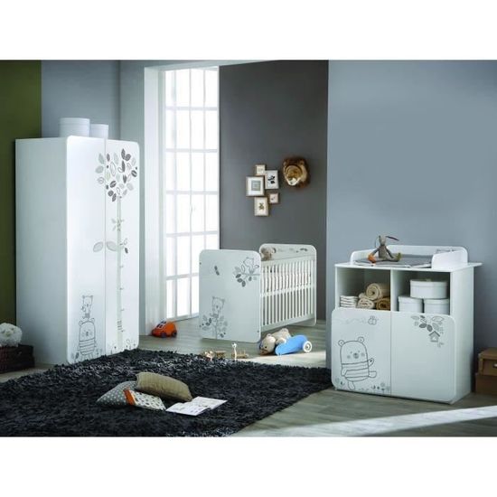 Bear Chambre Complete Bebe Lit 60 1 Cm Armoire Commode A Langer Cdiscount Puericulture Eveil Bebe