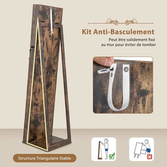 Armoire à Bijoux Avec Miroir Rotatif - 3 étagères, 120 Emplacements Boucles D'oreilles, Verrouillable, Marron