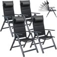 Set de 4 chaises de jardin aluminium dossier réglable 8 positions rembourrage max. 120kg chaise à dossier haut chaise pliante-0