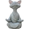 STATUE - STATUETTE - CERAMIQUE Statue de Chat méditant Figurine de Chat Bouddha Noir fantaisiste Yoga de méditation à Collectionner-0