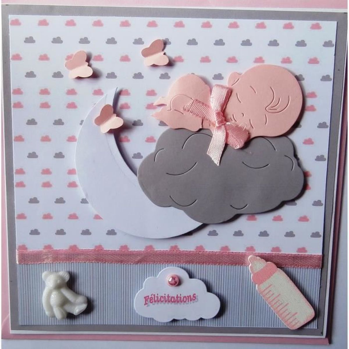 Carte Porte Billet Naissance Fille Nuage Gris Cdiscount Beaux Arts Et Loisirs Creatifs