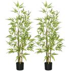 Lot de 2 plantes artificielles Bambou - HOMCOM - hauteur 120 cm avec pot - décoration interieur, très réaliste