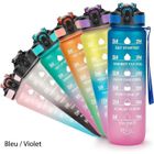 TALZOV Bouteille d'eau de sport avec marquage de l'heure, 1 L avec paille et sangle de transport, Bleu / Violet