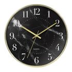 OEMG Horloge Murale Chiffres Arabes Style Vintage en Miroir Noir Silencieuse 30cm Texture Marbre Maison Bureau Chambre Décoration