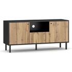 PRICE FACTORY Meuble TV industriel SPEBO, 140 cm, 2 portes et 1 tiroir, coloris noir mat et chêne wotan. 42 Marron