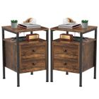 VIVOLILV Lot de 2 Table d'Appoint Industrielle - 2 tiroirs et niche - avec Station de Charge et USB - 40x40x 61cm
