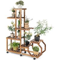 GOPLUS Support pour Plantes en Bois 6 Niveaux, Design Octogonal, Support de Pots à Fleurs pour Terrasse, Salon