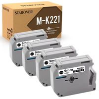 Compatible Ruban M-K221 STAROVER pour Brother M-K221 MK221 pour Brother PT-55 PT-60 PT-65, Pack de 4, Noir sur Blanc, 9mm x 8m