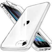 Coque iPhone 7 - iPhone 8 - iPhone SE 2020 + 2 Verres Trempés Protection écran 9H Housse Silicone Transparent Fine Anti-Rayures