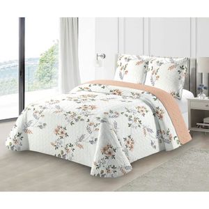 Couvre lit boutis et 2 taies volant Octavia 220 x 240 cm