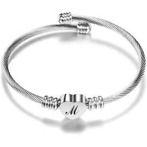 BRACELET - GOURMETTE Bracelet Câble 20Cm En Acier Inoxydable 316L, Bracelet Initiale Lettre A-Z Femme Fille-Couleur Argenté[n3614]