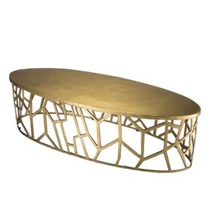 TABLE BASSE Table basse ovale en aluminium doré - MACABANE JON