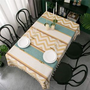Pahajim Nappe de table en coton et lin brodée avec pompons décoratifs Anti-poussière et lavable