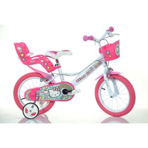 VÉLO ENFANT Vélo enfant - HELLO KITTY - 14 pouces - Cadre acier - Freins avant et arrière - Pneus gonflables
