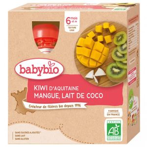 COMPOTE DESSERT FRUITÉ Babybio - Gourde Kiwi Mangue Coco - Bio - 4x90g - 