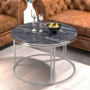 TABLE BASSE Table basse Aulum ronde 50 x 80 cm marbre noir argent