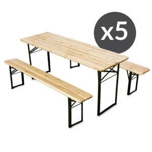 Ensemble table et chaise de jardin Ensemble Table et bancs pliables bois 180cm - Lot 