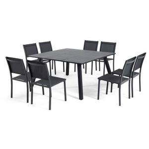 Ensemble table et chaise de jardin Ensemble de jardin table et chaise - OVIALA - Samba - Aluminium - Gris - 8 personnes