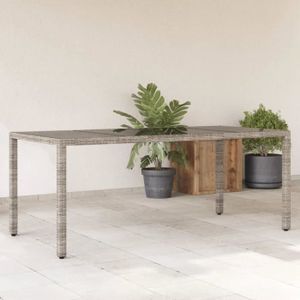 TABLE DE JARDIN  Meuble Table de jardin - dessus en verre - Gris - 190x90x75cm - Résine tressée 27.9 KG