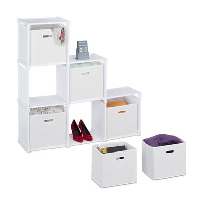 Relaxdays Corbeille De Rangement En Tissu, Set De 6 Paniers En Bambou Dco Tagre Organiseur Blanc 49828519