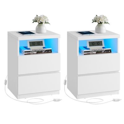 Table De Chevet avec Station de Charge-Table De Nuit LED-1 Compartiment