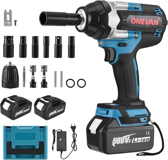 cle a choc sans fil brushless, batteries et chargeur, 300nm, 2 vitesses, 2 en 1 clé à chocs sur batterie cle a choc sans fil brushless, batteries et chargeur, 300nm, 2 vitesses, 2 en 1 clé à chocs sur batterie