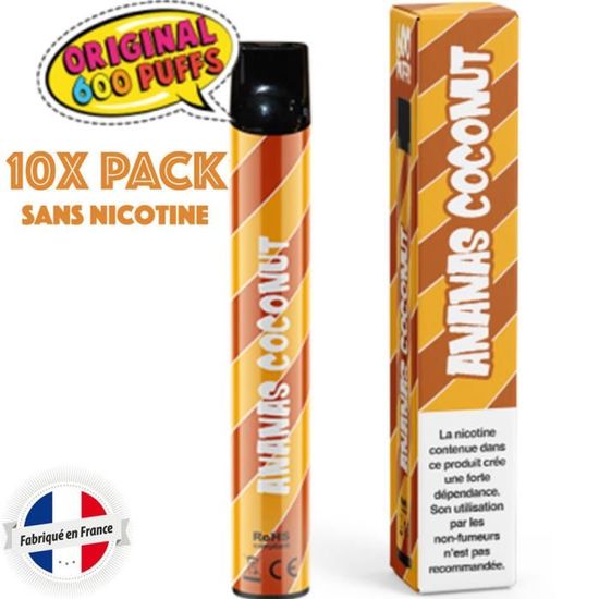 10 x PUFFjetable ANANAS COCONUT Cigarette électronique 600 PUFF sans ...