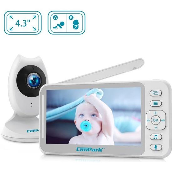 Babyphone CAMPARK Moniteur bébé 2.4GHz Transmission sans fil, 4.3" Large LCD Bébé Surveillance