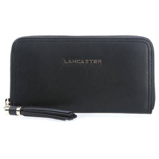 Portefeuille et porte-monnaie zippéee noir en cuir Lancaster de la collection Ana 
