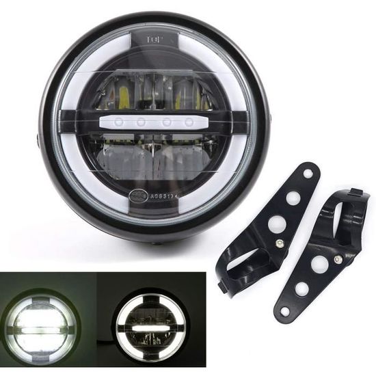 Phare Avant Moto LED 5.75 Pouces Bi-Faisceau (Hi/Lo) Pour Harley Davidson, Café Racer & Dyna - Aluminium Noir