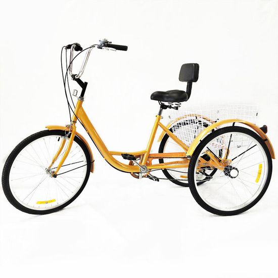 24" 6 vitesses tricycle vélo à 3 roues adulte avec panier, Cruiser vélo adulte tricycle avec panier blanc pour sports
