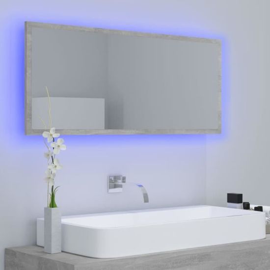 Miroir à LED de salle de bain VINGVO - Gris béton - 100 cm - RVB - Aggloméré, Acrylique