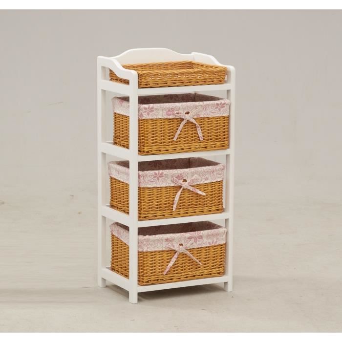 Commode en bois blanc 4 tiroirs en osier